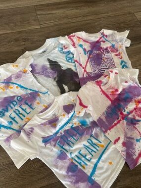 Set of 5 Custom Hand Painted Toddler Tees 2T Boho Artsy recycled